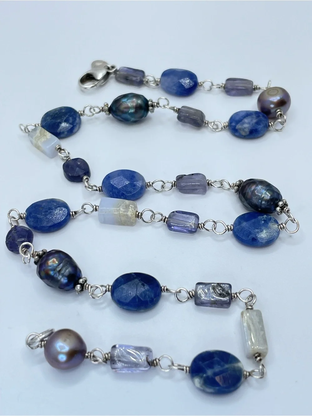 Silpada Sterling Silver Peacock Pearl Sodalite Quartz Agate Beaded Necklace